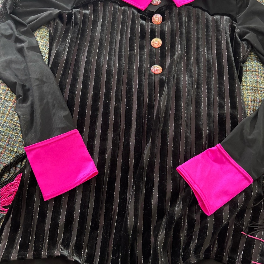 Weissman Fuchsia (Hot Pink) Dance costume black velvet sheer Bold